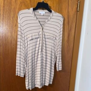 Striped Beige Top with Zipper Detail